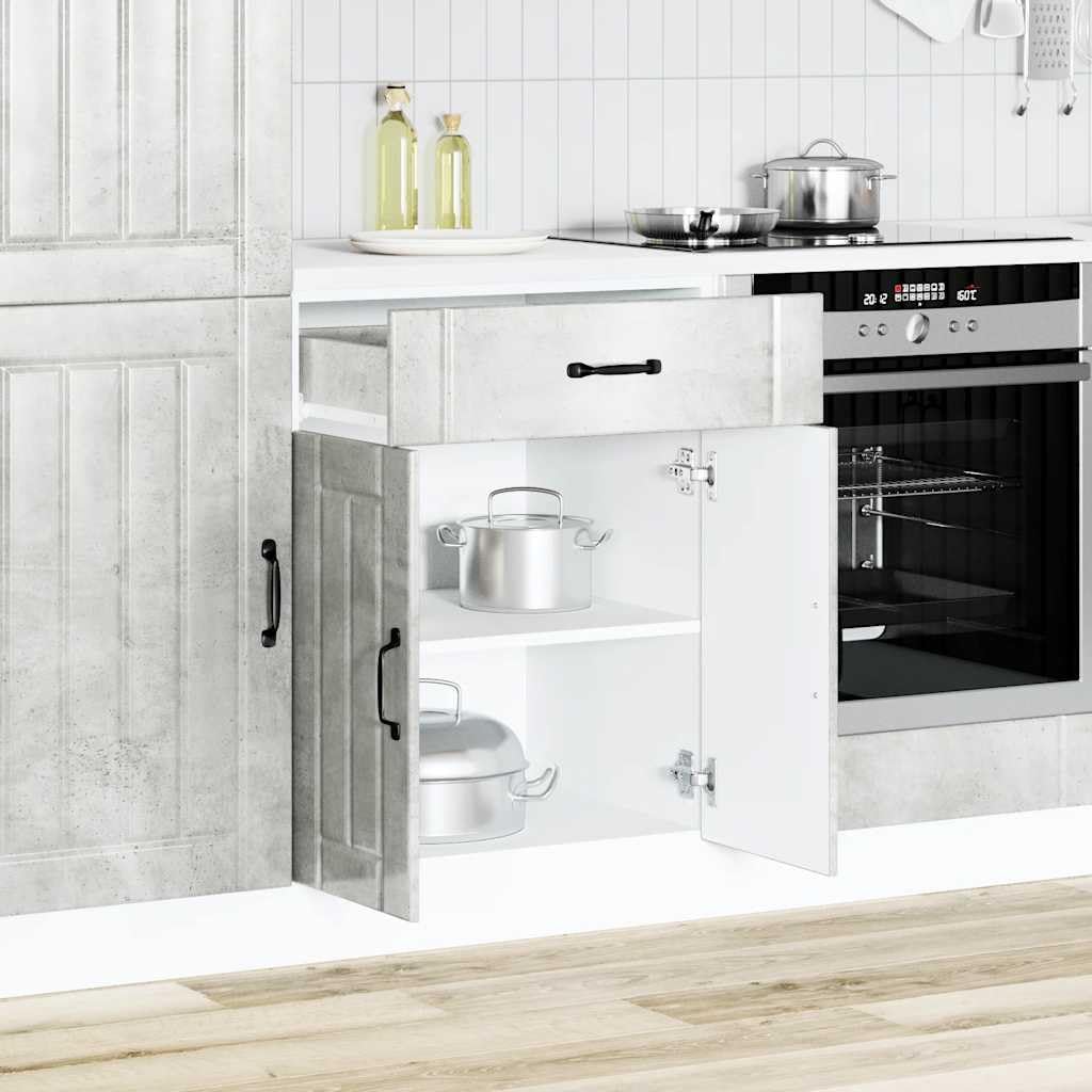 Armario inferior de cocina Lucca material de madera gris hormigón, 60 x 46 x 81,5 cm, con patas ajustables, mucho espacio de almacenamiento para cocina, duradero y fácil de limpiar