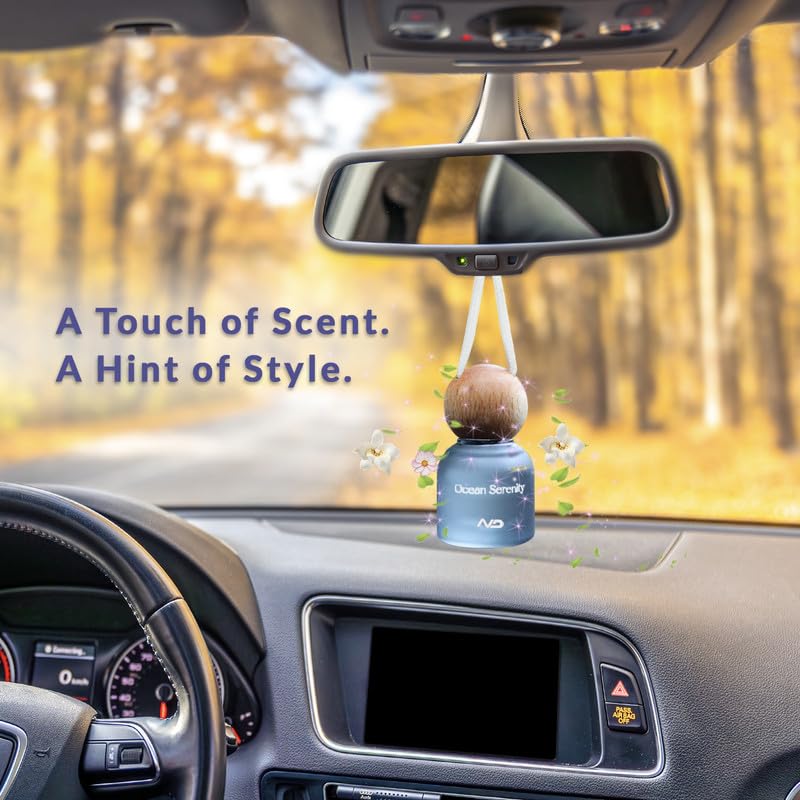 Image of NEODRIFT 'NeoBliss' (Set of 1) | (Ocean Serenity) Car Hanging Diffuser Car Perfume & Air Freshener in Glass Bottle with Wooden Lid and Long Lasting Scent - 10ml