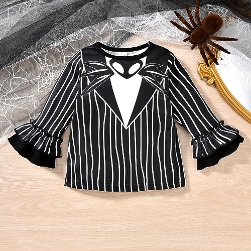 Image of HINTINA Toddler Baby Girls Halloween Thanksgiving Outfits Bell Bottom Flared Pants Set
