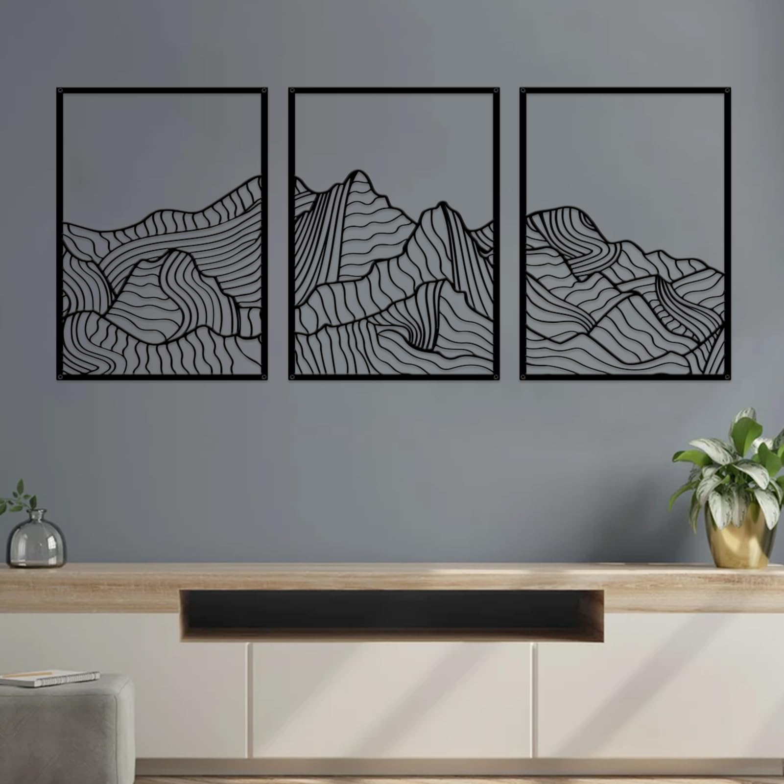 Muurmuur Bergachtig landschap - eenvoudige compositie in terracotta stijl- Landschappen