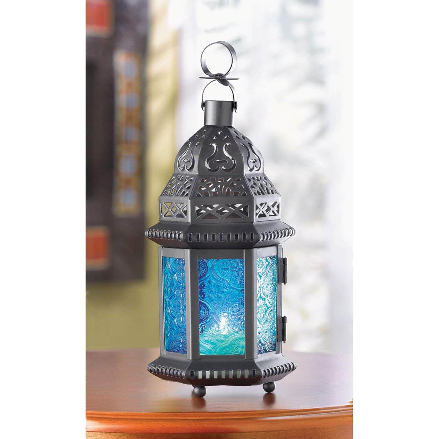 Koehler 37438 - Farol de Cristal Azul marroquí de 10,25 Pulgadas