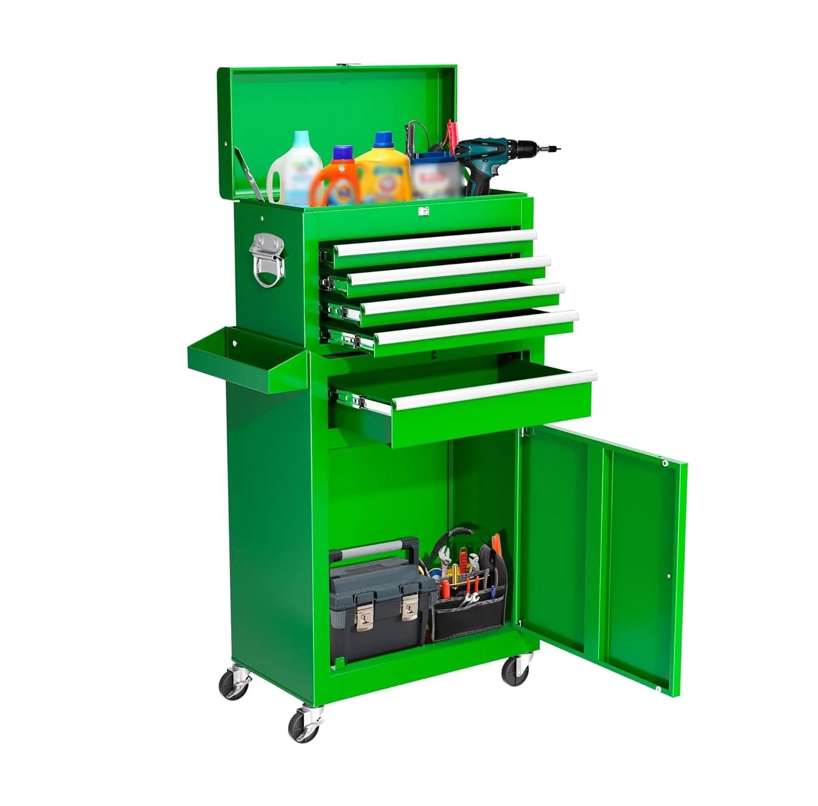 Portable Rolling Tool Chest with Detachable Top Box and Lockable Wheels | Heavy Duty Cabinet with Drawer Liners, for Garage, Warehouse & Repair Shop Storage and Toolbox(Green)