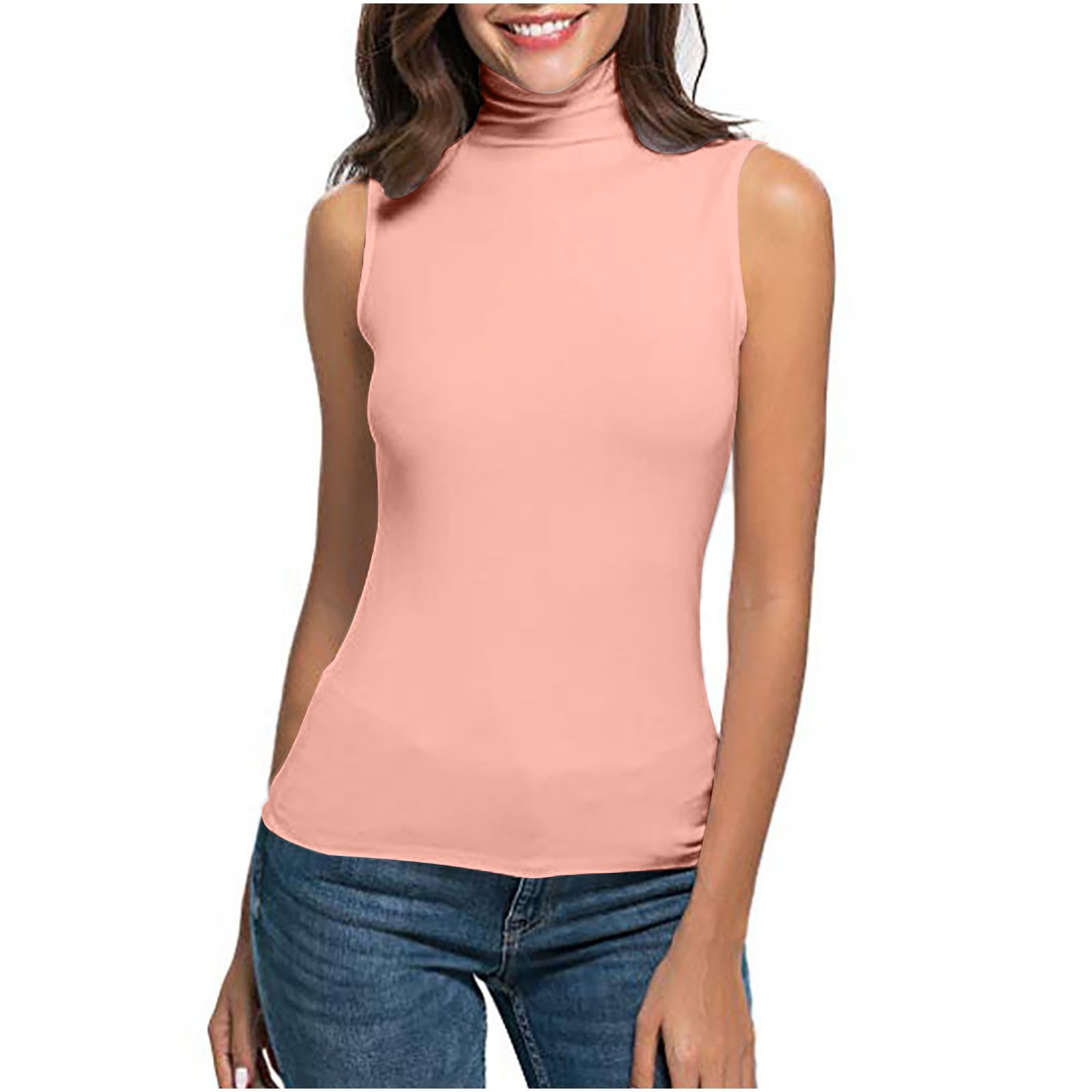 Sleeveless Mock Neck Tops for Women Dressy Casual Tank Tops Trendy Slim Fit Vest Pullover High Stretchy Basic