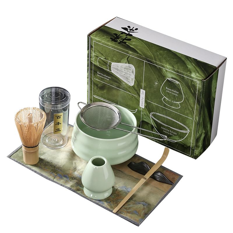 Amazon | SENKAR抹茶7点セット茶道茶碗百本立茶杓抹茶粉末泡立て器伝統