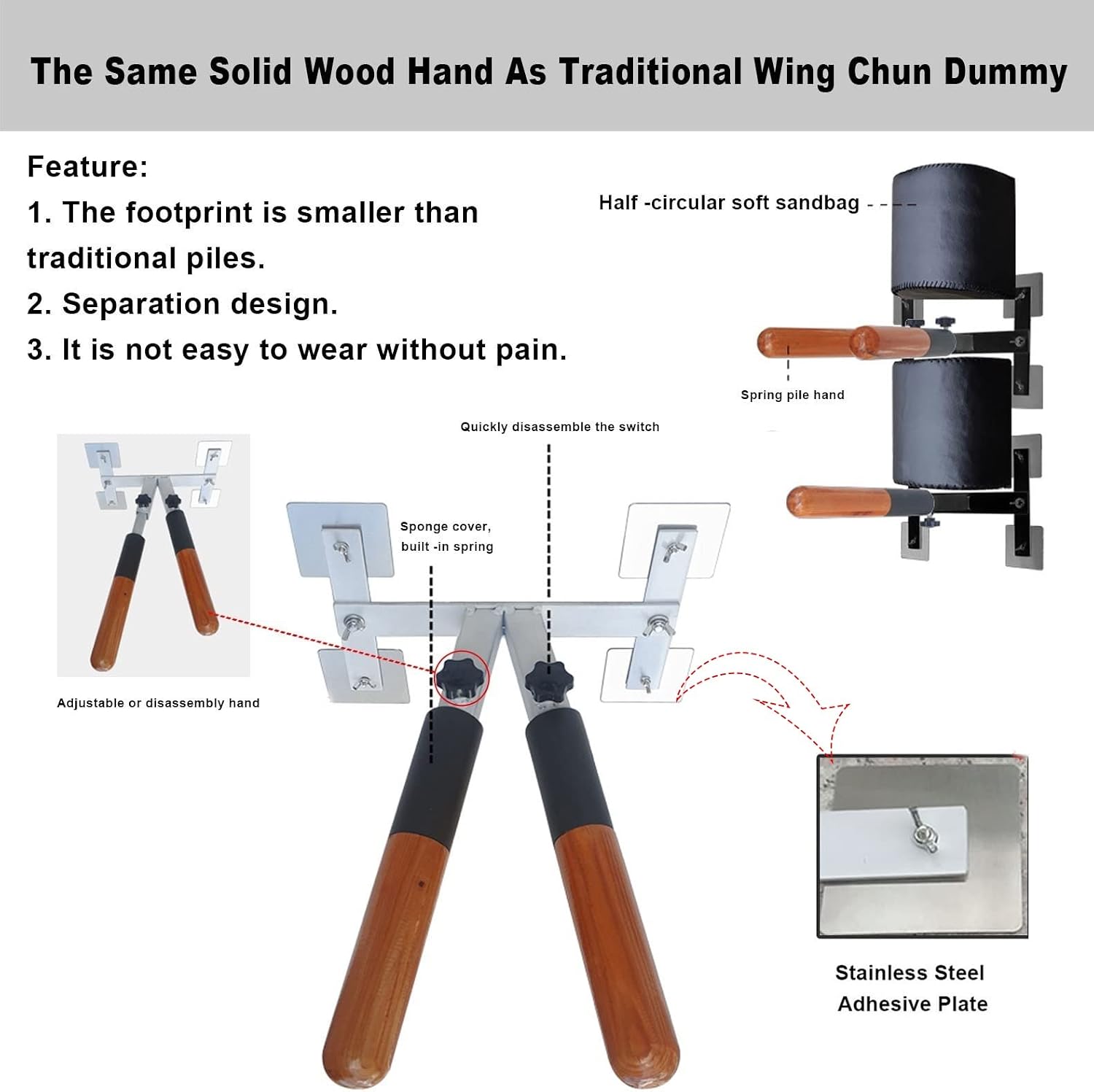 Martial Arts Dummy Wall Mount Dummy Martial Arts Training,Home Wing Chun Trainer Man Pile,Portable Martial Arts Equipment Spring Piles
