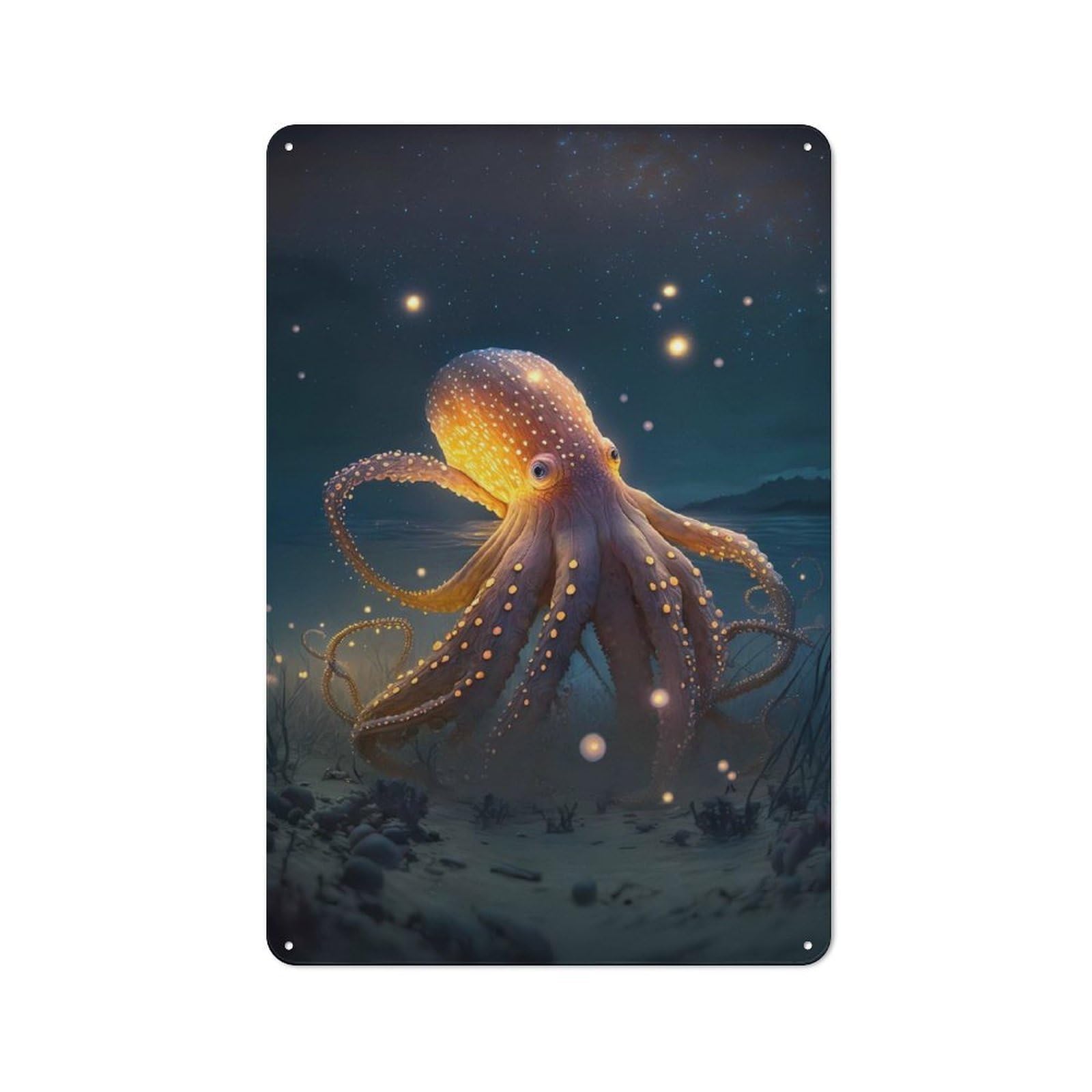 Junmoney Octopus Fantasy Genre Vintage Tin Sign 30X20cm For Garden Room Or Summerhouse, A Housewarming Gift For Outdoor-Room Decor Collectors