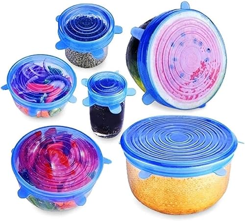 Miniatura 5 de Tapas elásticas de silicona, multitamaño, reutilizables, para alimentos y cuencos, aptas para lavavajillas y congelador (multicolor)