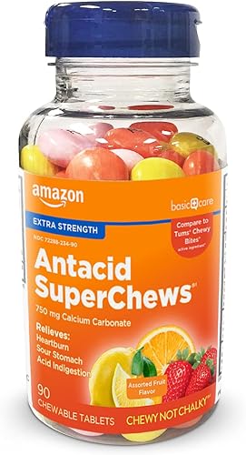 Amazon Basic Care Extra Strength Antacid SuperChews Surtido de frutas 90 ct (anteriormente SoundHealth)