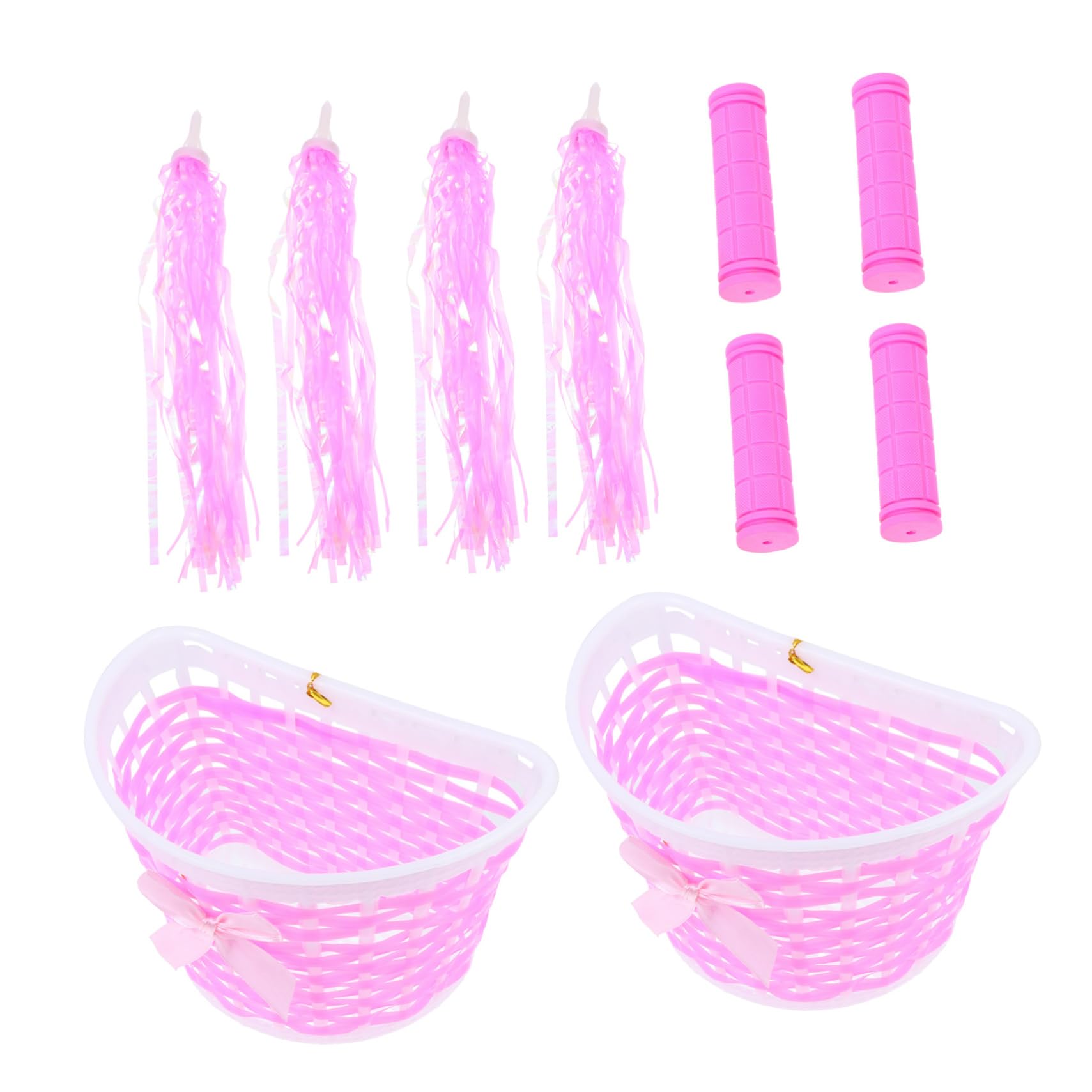OSOLADY 2Sets Lovely Bike Basket with Ribbons of Decorative Handle Sleeves for Bikes and Scooters for Boys and Easy Application Bright Colors