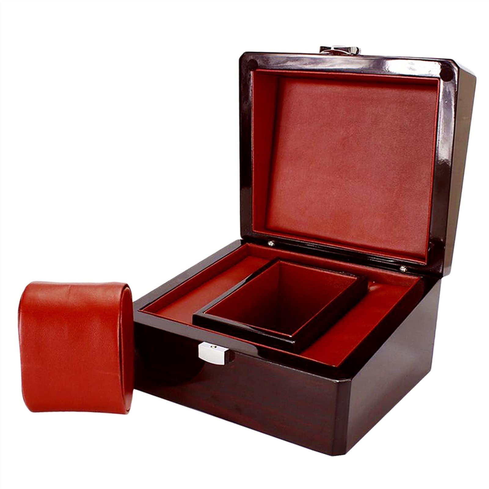 XBTGS Uhrenbox aus glänzendem Holz, für Uhren, Armbänder, Leder, Kissenbox, Schmuck-Organizer, Halskettenständer, Schmuck- und Uhren-Aufbewahrung, Organizer, Uhrenetuis für Herren