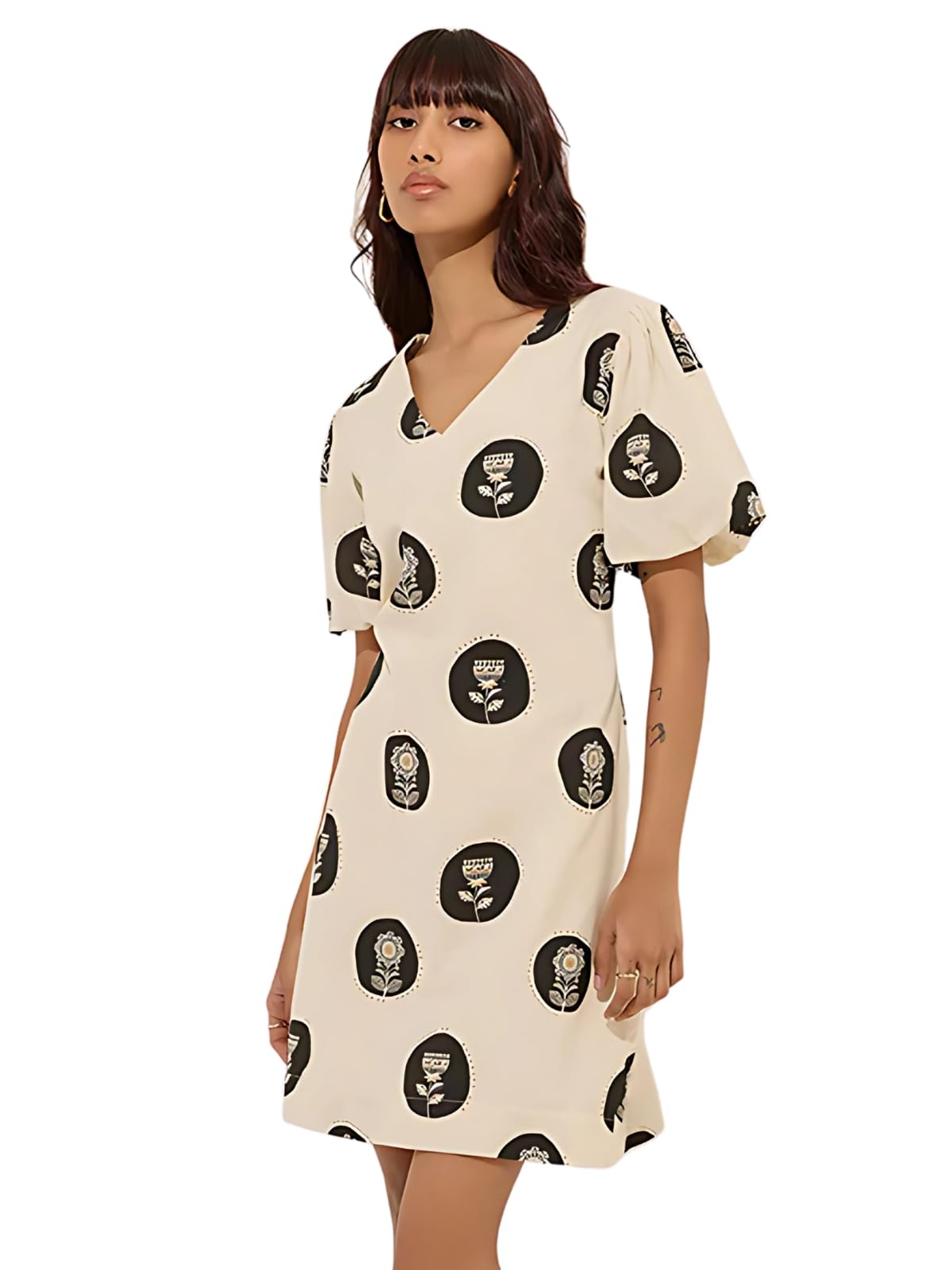 Leriya Fashion Viscose Rayon Fusion Knee-Length Women Party Dress (Lf-Fs-Wd8002_Beige