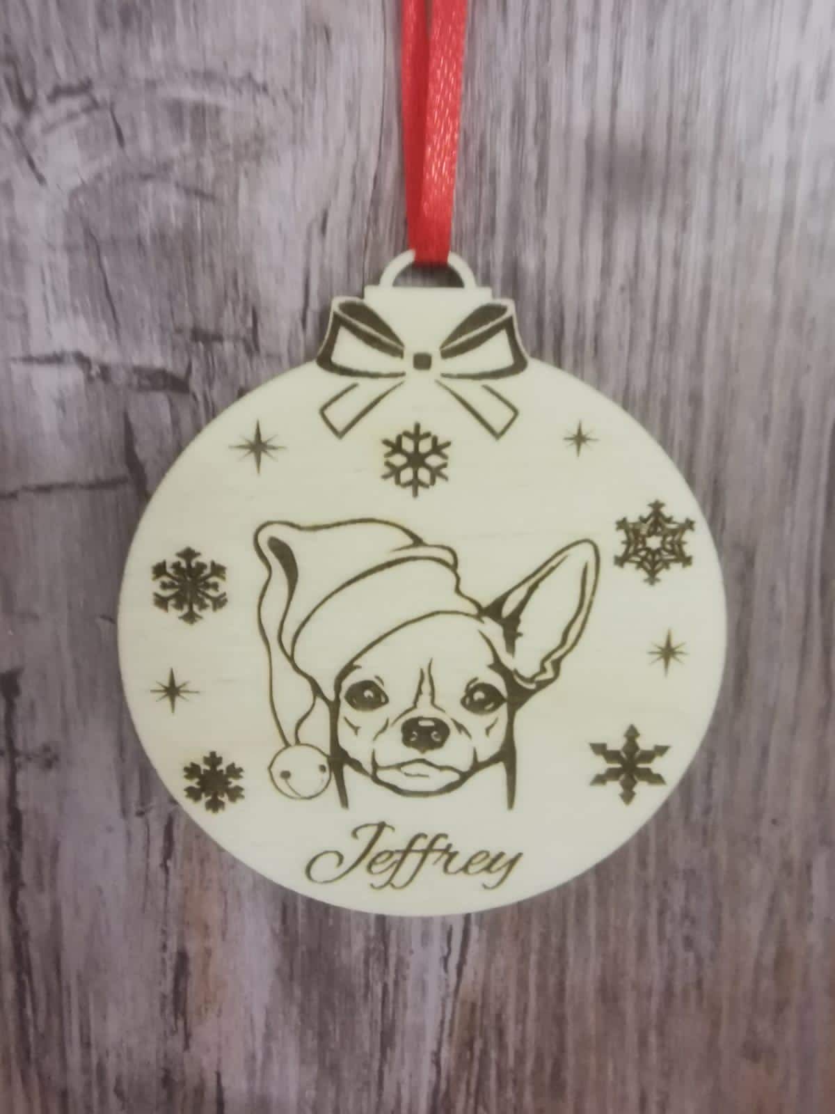 Fsss Ltd Red Chihuahua Dog Pet Tree Decoration Secret Santa Bauble Christmas Engraved Wooden Birch Plywood Xmas