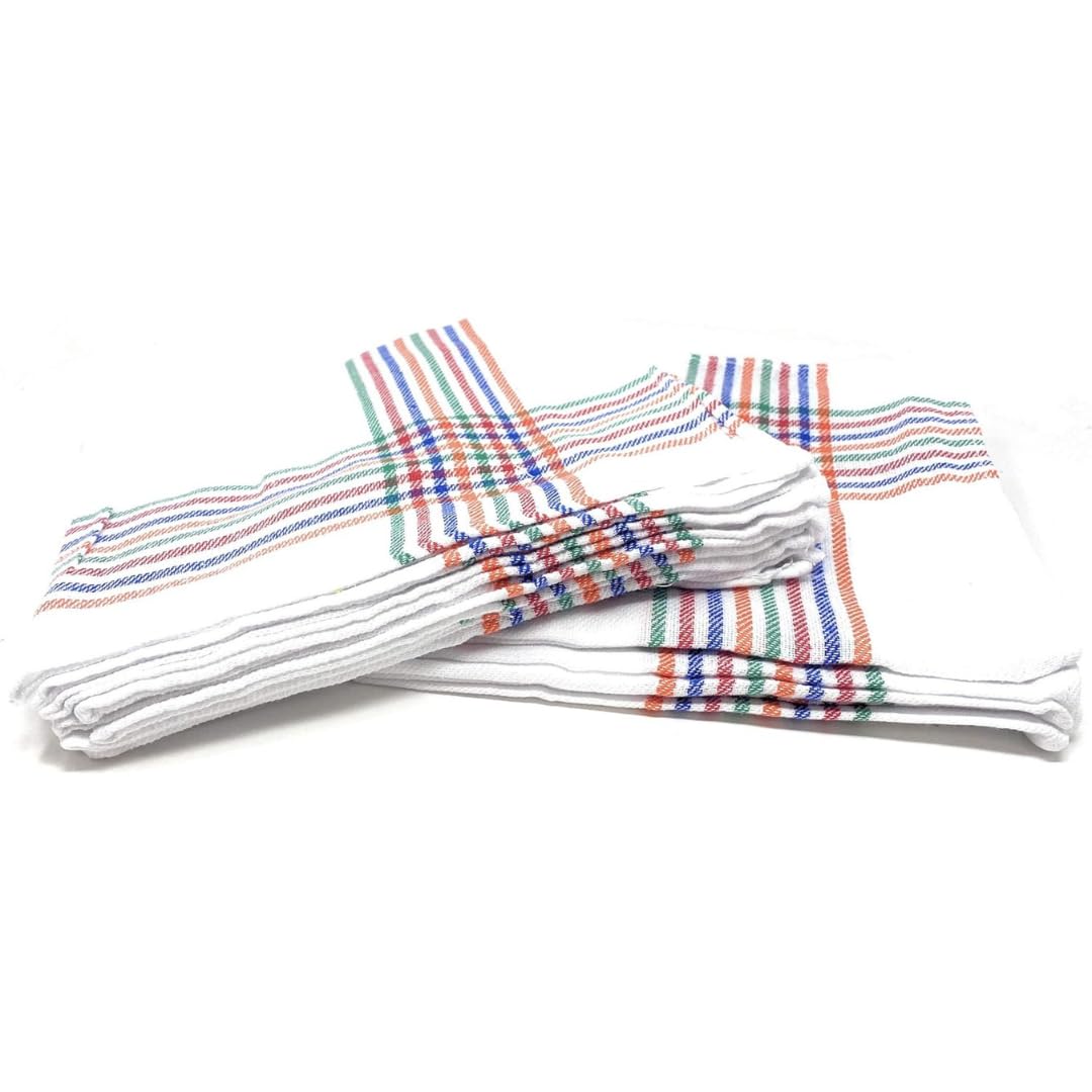 KROWN - Paños de Cocina de Sarga de Algodón, Especiales para Vajillas | Absorbentes, Suaves y Duraderos | 55 x 55 cm | Variedad de Modelos y Colores | Fabricados en España (Blanco, 12 Paños)