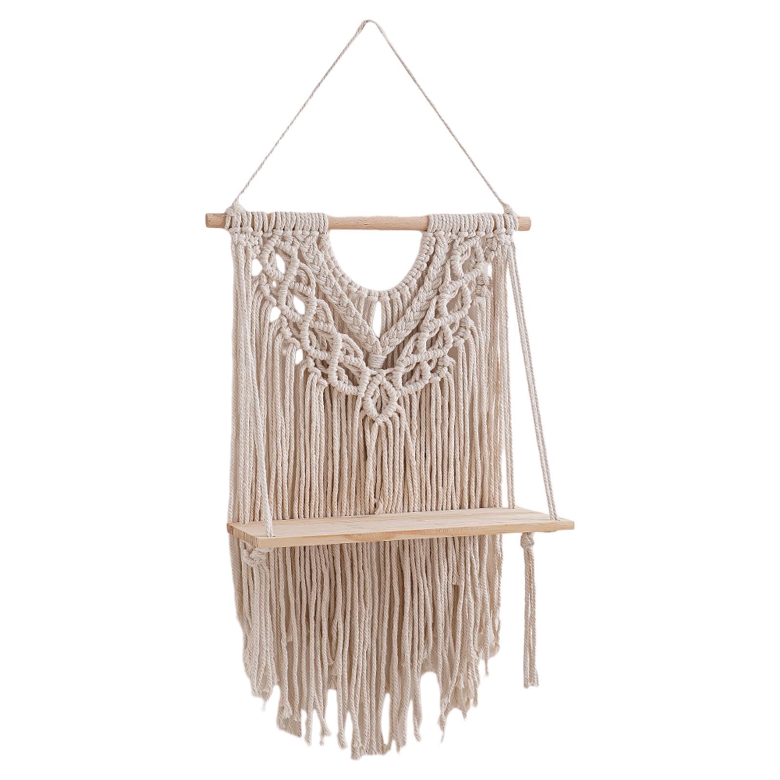 Kalttoy Tassels Tapestry Stand Handwoven Wall Shelf Vintage Wood Storage Rack Wall Mounted Shelf Floating Fashionable Storage Unit