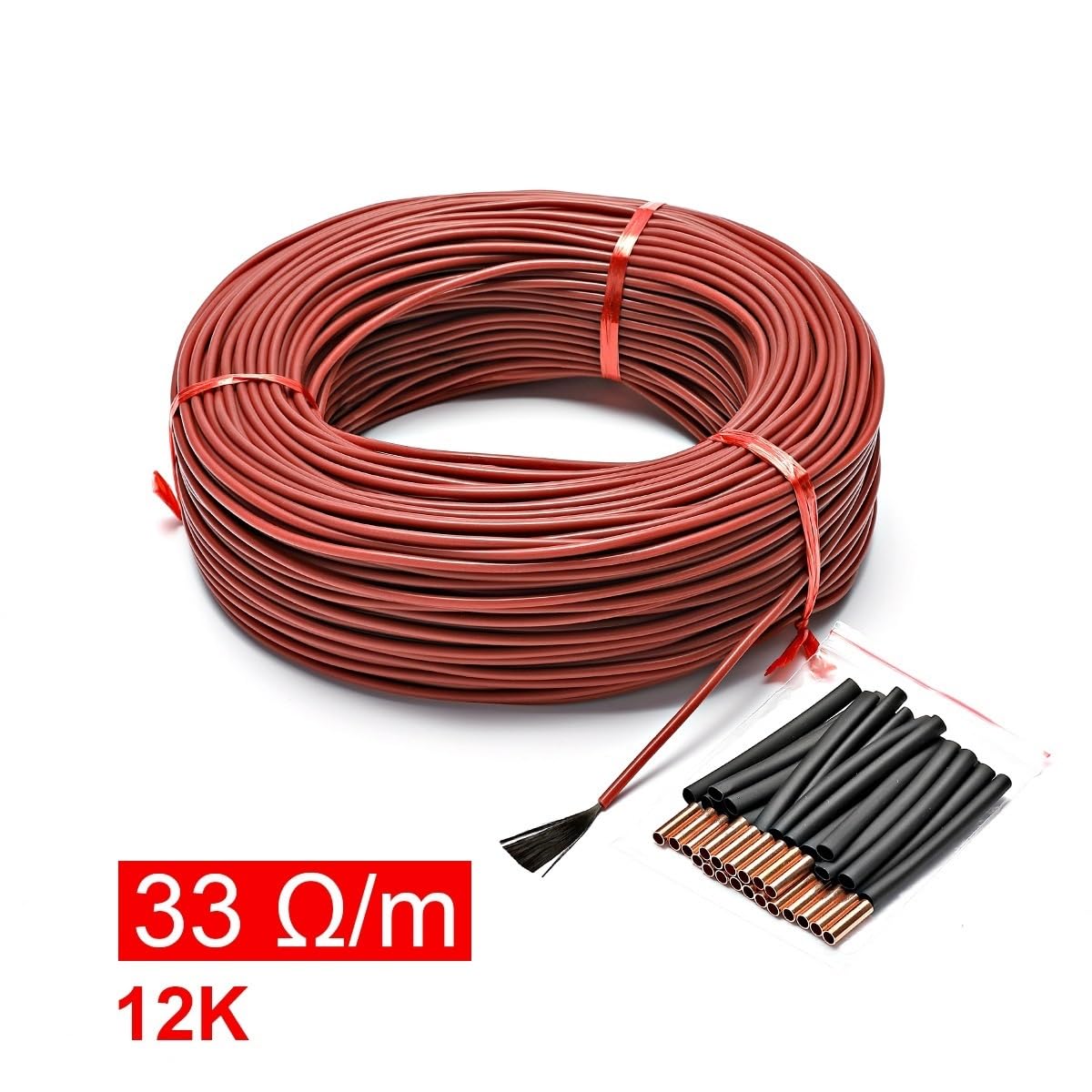 Cable calefactor de fibra de carbono de 100 m - Cable eléctrico de 12 K con resistencia de 33 ohmios/m for aplicaciones de calefacción flexibles(Red)