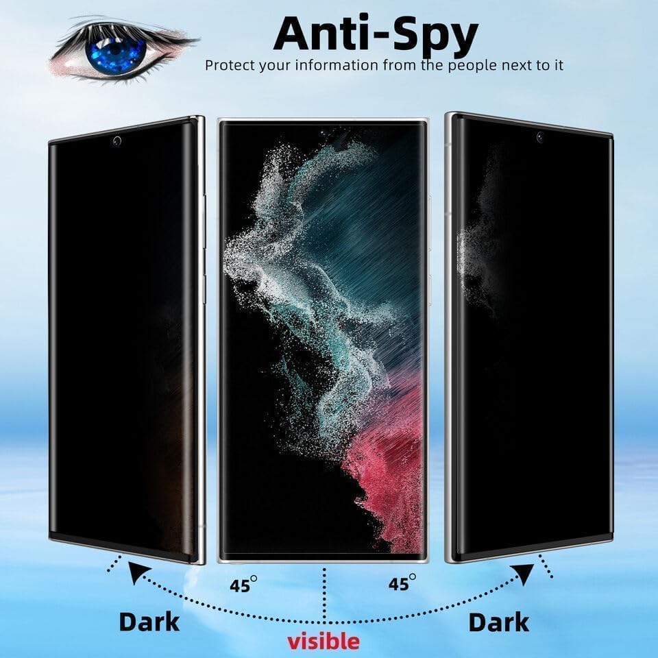 Image of EZ-GLAZ Privacy Tempered Glass for Samsung Galaxy S22 Ultra (Pack of 1) | Curved UV Privacy Glass | 9H Hardness | Anti-Spy Screen Protector | Fingerprint Unlock Support | HD Clarity | Case Friendly
