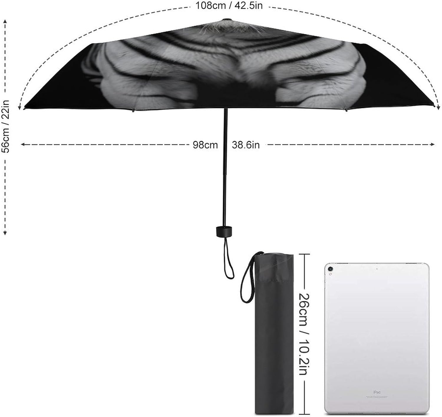 Windproof Travel Umbrella Black And White Tiger Folding Small Sun Umbrella Lightweight Small And Compact Suit for Pocket