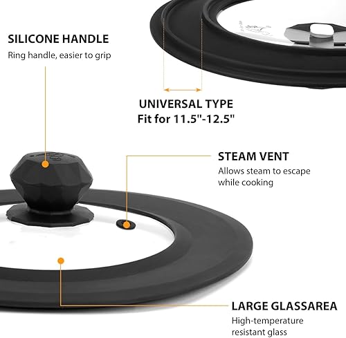 Miniatura 2 de Juego de 2 tapas universales de vidrio templado ventilado para ollas, sartenes y cacerolas con cubierta antisalpicaduras de silicona resistente al