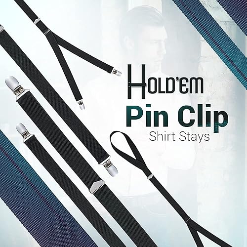 Miniatura 7 de Hold'Em Pin Clip de la camisa se mantiene las camisas en su lugar, correa elástica suave ajustable