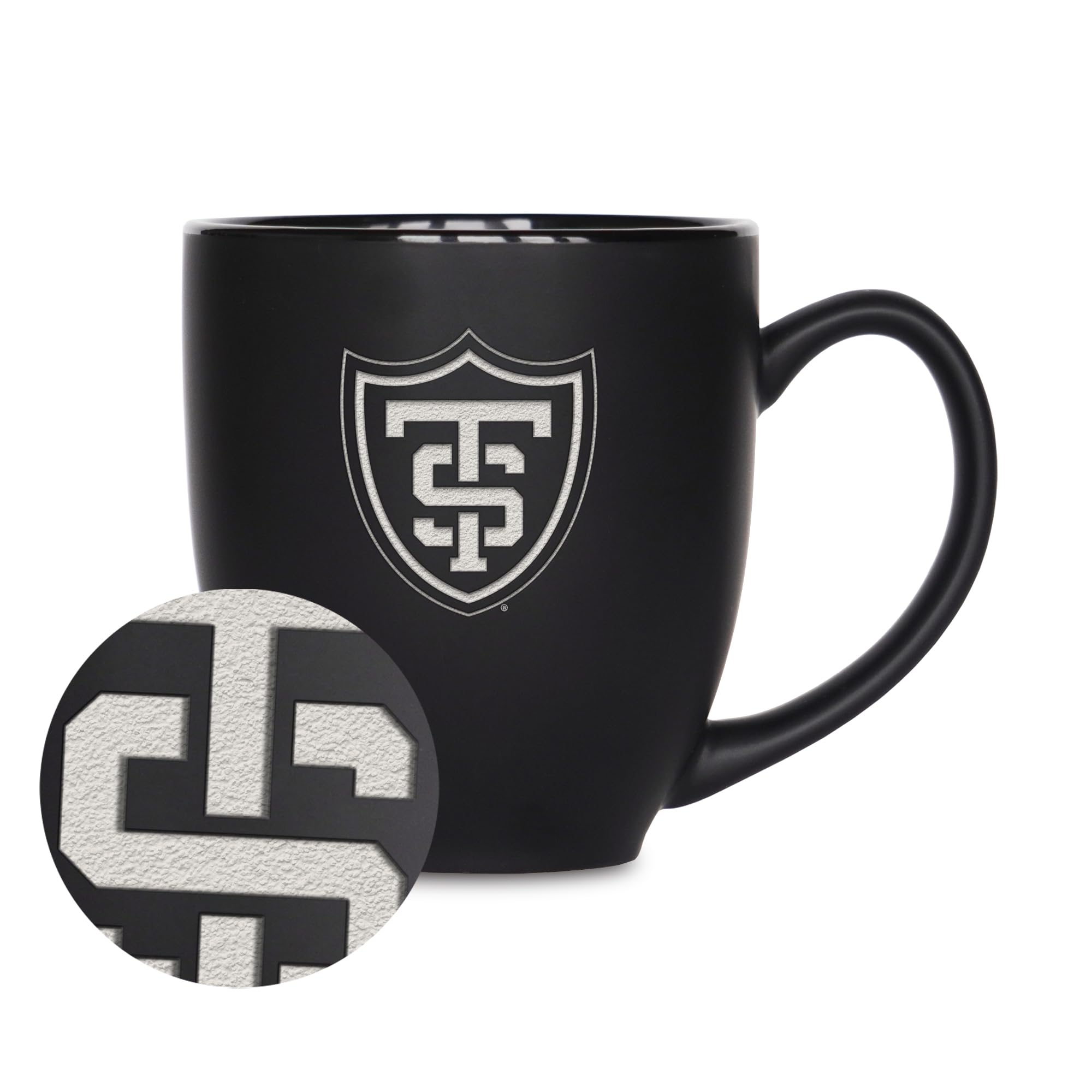 Tasse bistrot St. Thomas Tommies en céramique noire mate avec gravure laser durable