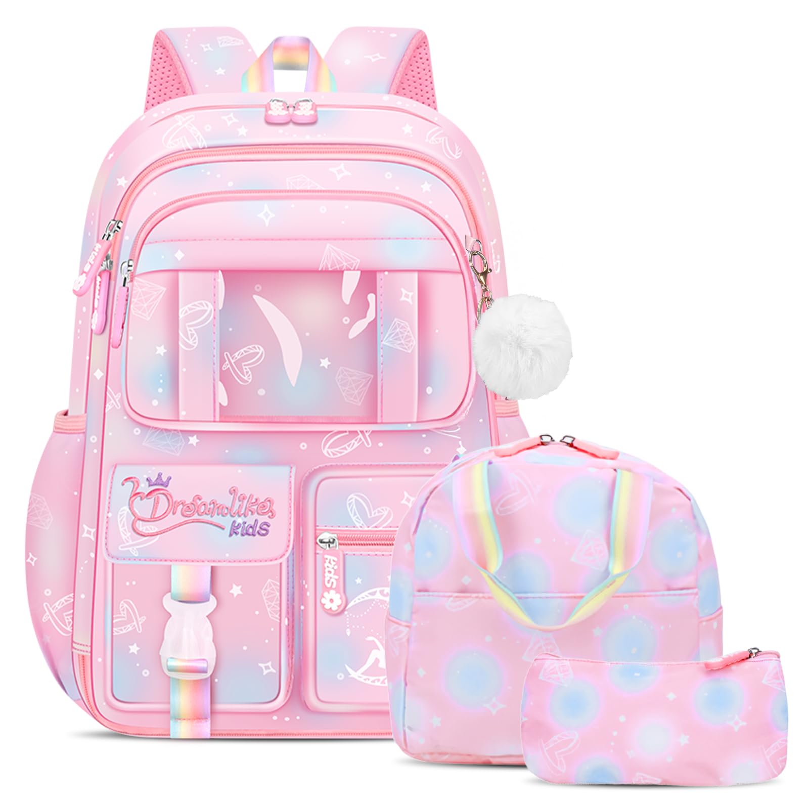 Amythe Set 3 en 1 Mochila Niña con Bolsa Almuerzo Estuche