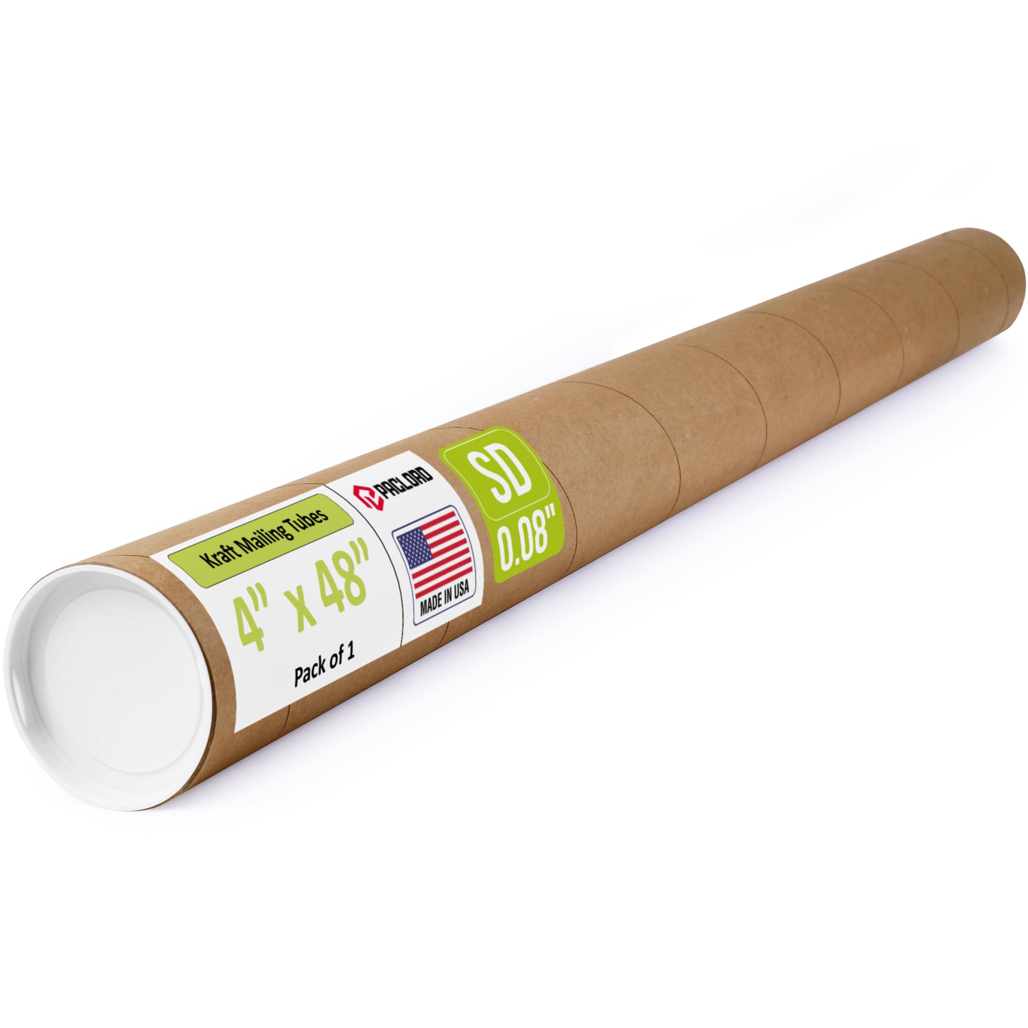 4" x 48" Reinforced Kraft Paper Mailing Tube, Pack of 1 Tube with 2 Caps – Secure USPS Approved Poster Tube – Made in USA Cardboard Tube for Shipping and Storing Posters, Prints, Artwork, or Documents