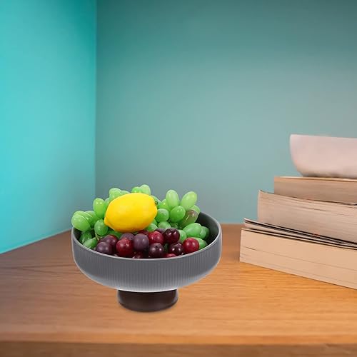 Miniatura 7 de WeBert Cuenco de frutas de cerámica con pies, cuenco redondo, soporte decorativo para platos de frutas, soporte de exhibición de postres, bandeja de