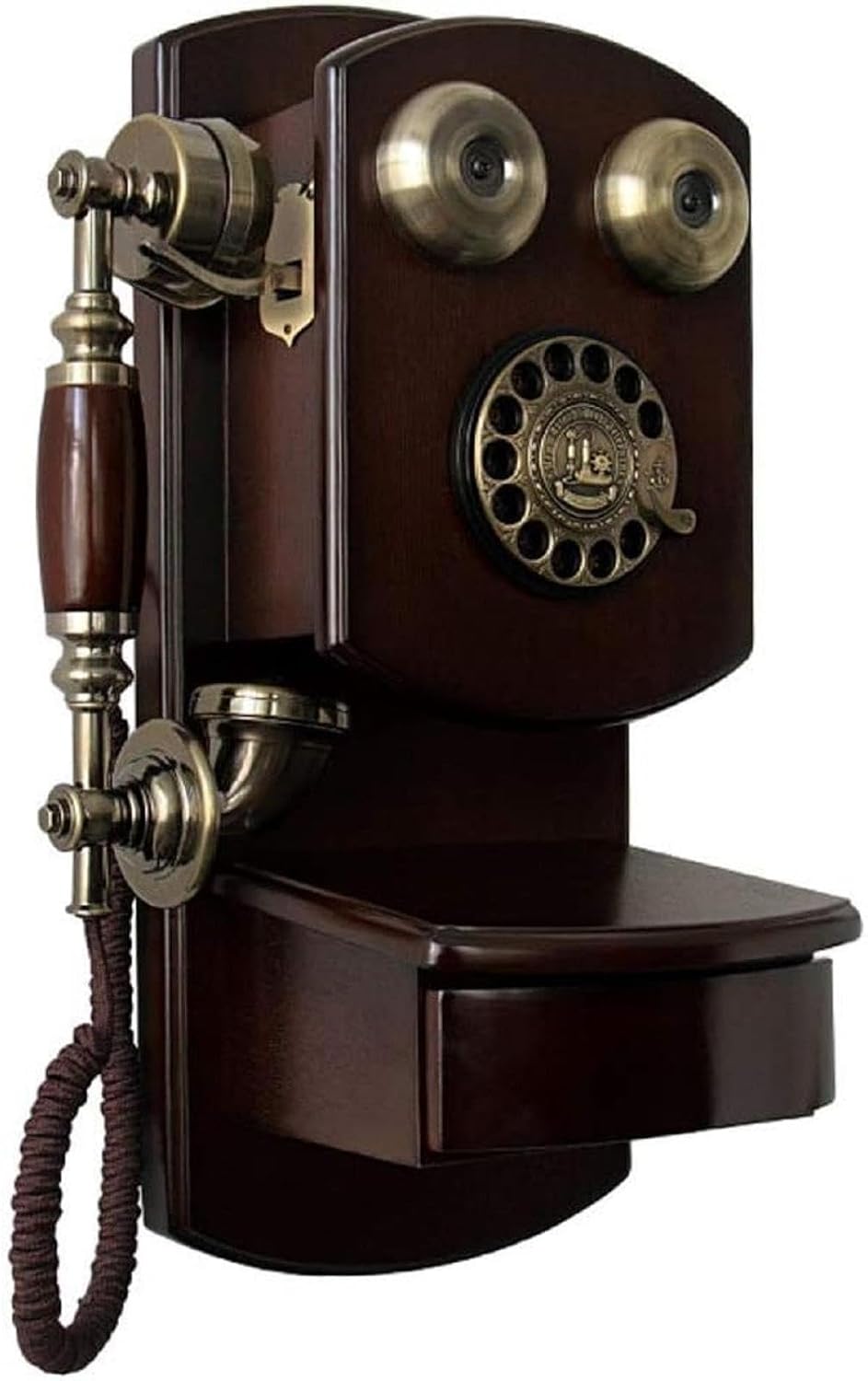 Teléfonos fijos retro con cable Teléfono vintage montado en la paredTeléfono retro con cuerpo de madera y metal, Teléfonos creativos de estilo