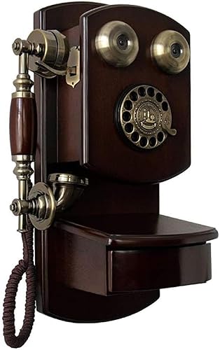 Teléfonos fijos retro con cable Teléfono vintage montado en la paredTeléfono retro con cuerpo de madera y metal, Teléfonos creativos de estilo