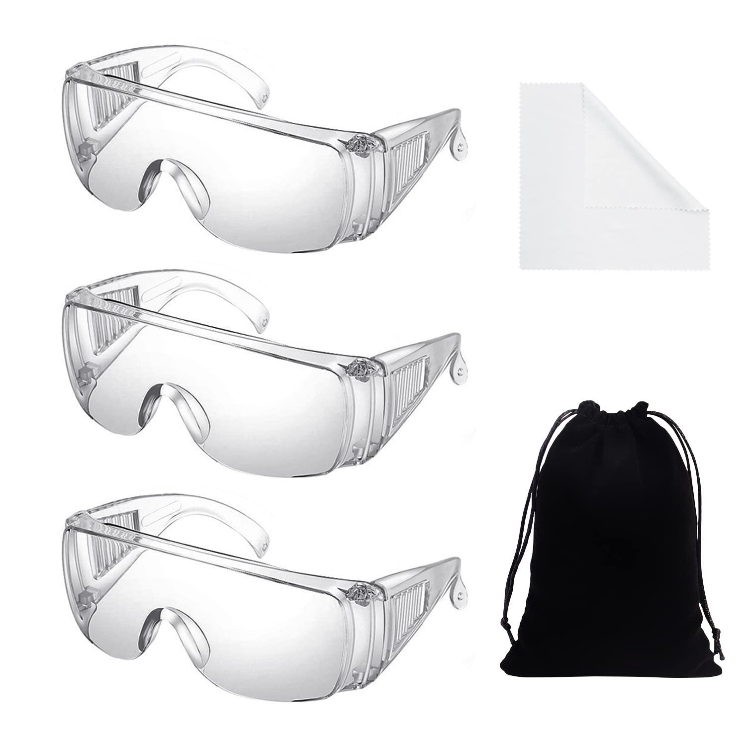 PFLYPF 3 gafas de protección, con 1 funda de franela negra y 3 capas de paño blanco para gafas, resistente al polvo, a prueba de arena y salpicaduras, gafas protectoras resistentes a los golpes