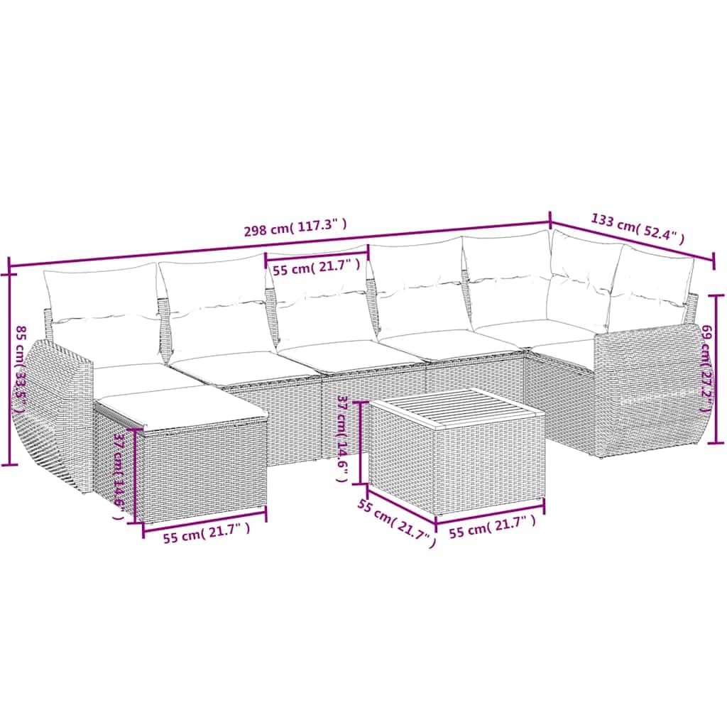 Set Divani da Giardino 8 Pz in Polyrattan con Cuscini | Salotto componibile per cortile e patio con tavolino in acacia e cuscini sfoderabili per momenti di relax.