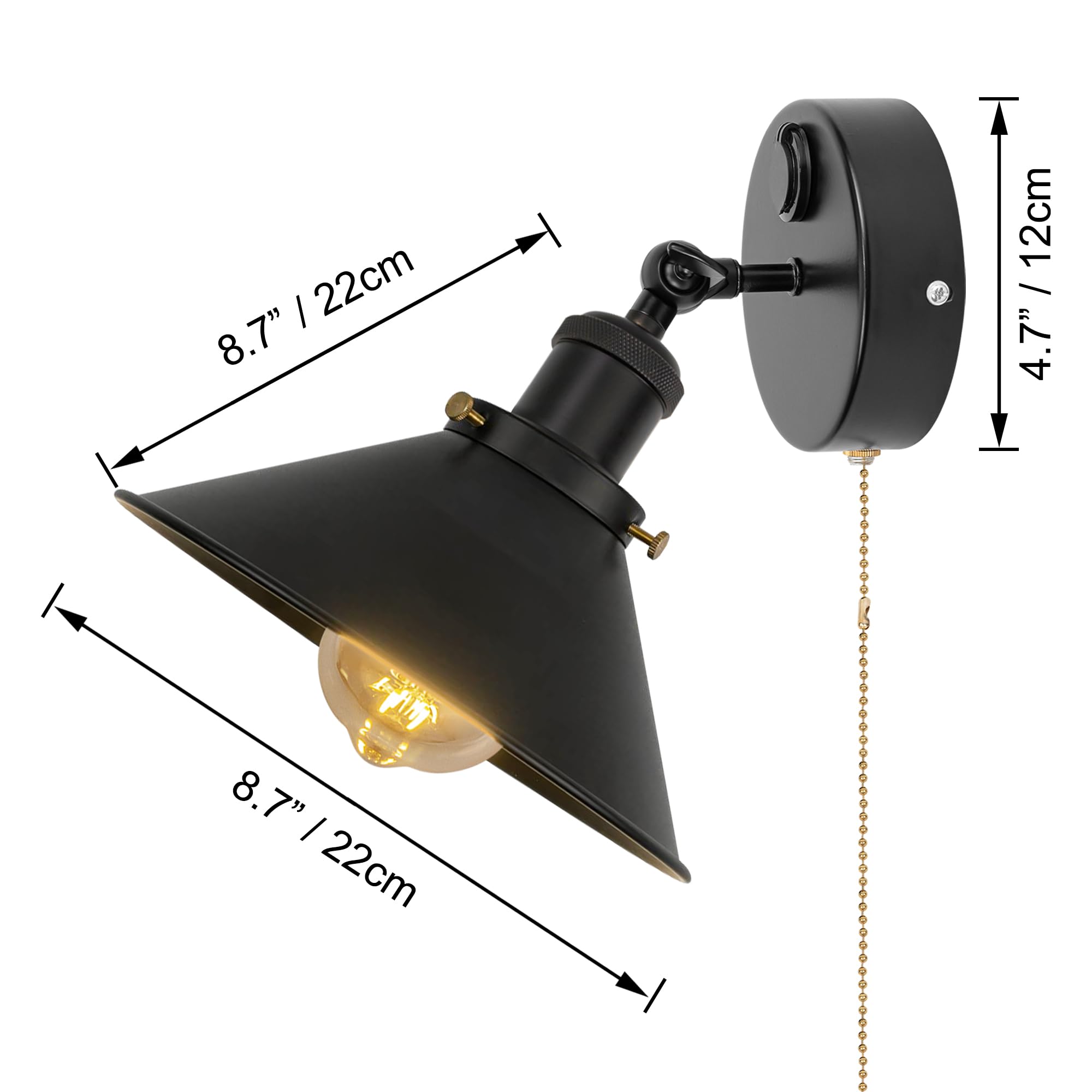 Kiven 12V LED Interior Lights with USB Port,Black RV Reading Lamp with Pull Chain Switch,4W Modern Wall Sconce Adjustable Warm White for RV Caravans Boats, Hard-Wired Surface Mount BD0173