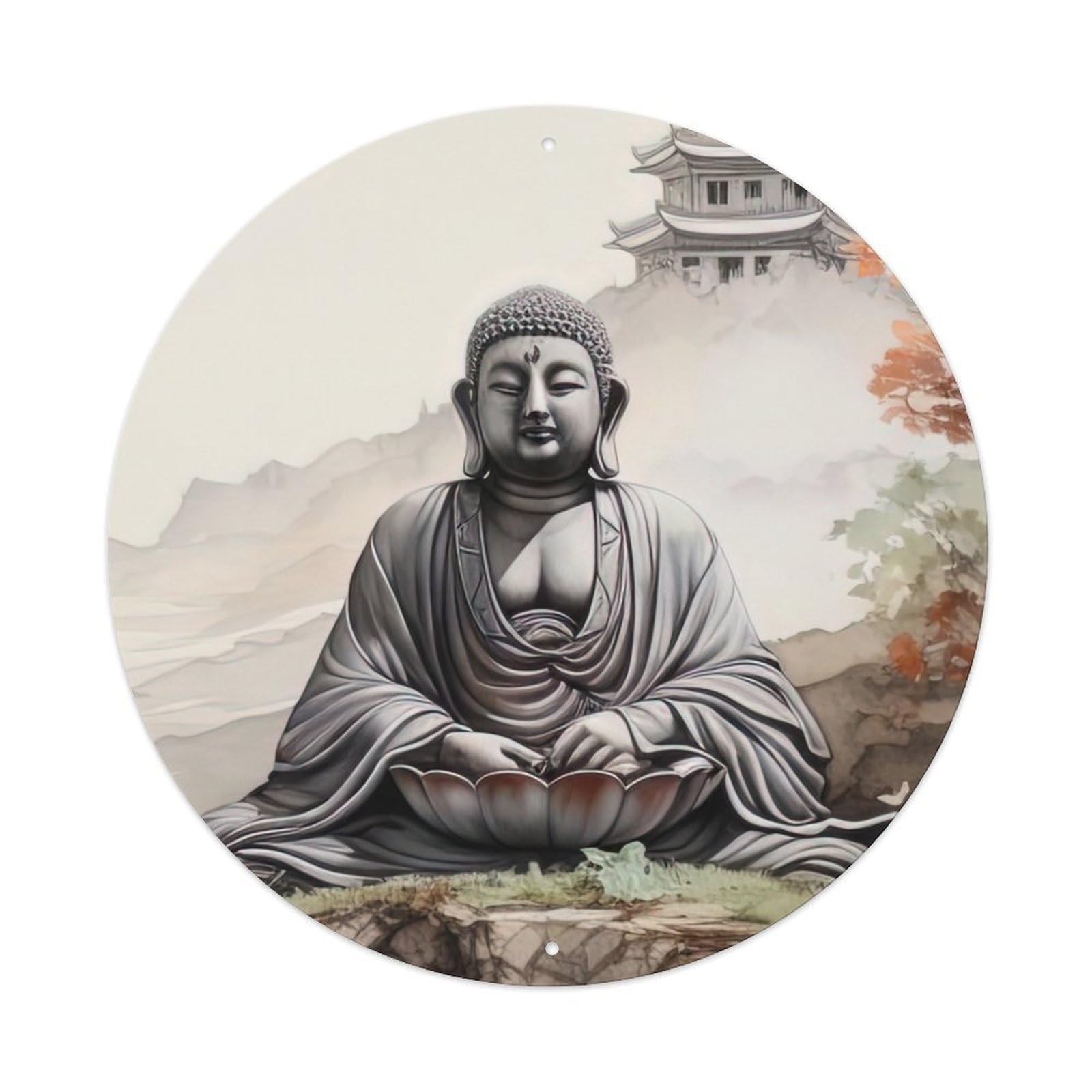 Buddhism Artwork Statue of Buddha on The Lotus Throne Metal Tin Sign