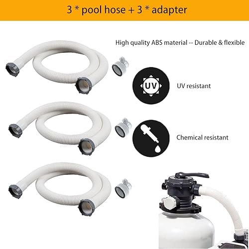 Miniatura 2 de Paquete de 3 mangueras de piscina para piscinas sobre el suelo de 59 x 1.5 pulgadas con 3 adaptadores de manguera tipo B  Accesorios de manguera de