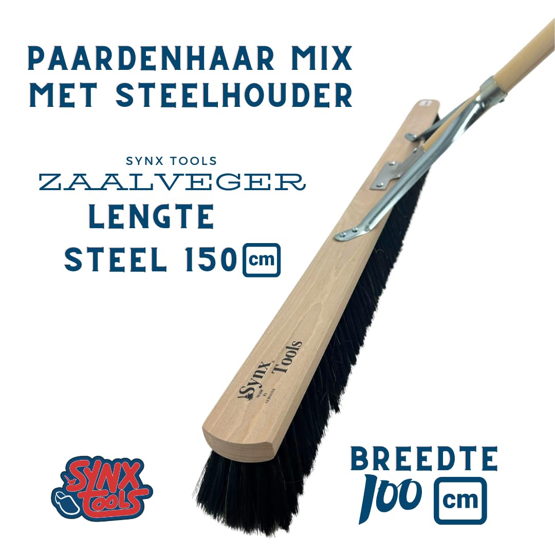 Hallenfeger 100cm mit Stiel, Rosshaarbesen mit weichen Borsten, Besen mit Stiel für Innenbereiche, Kehrbesen und Stubenbesen, Hausbesen Schwarz mit Holzstiel