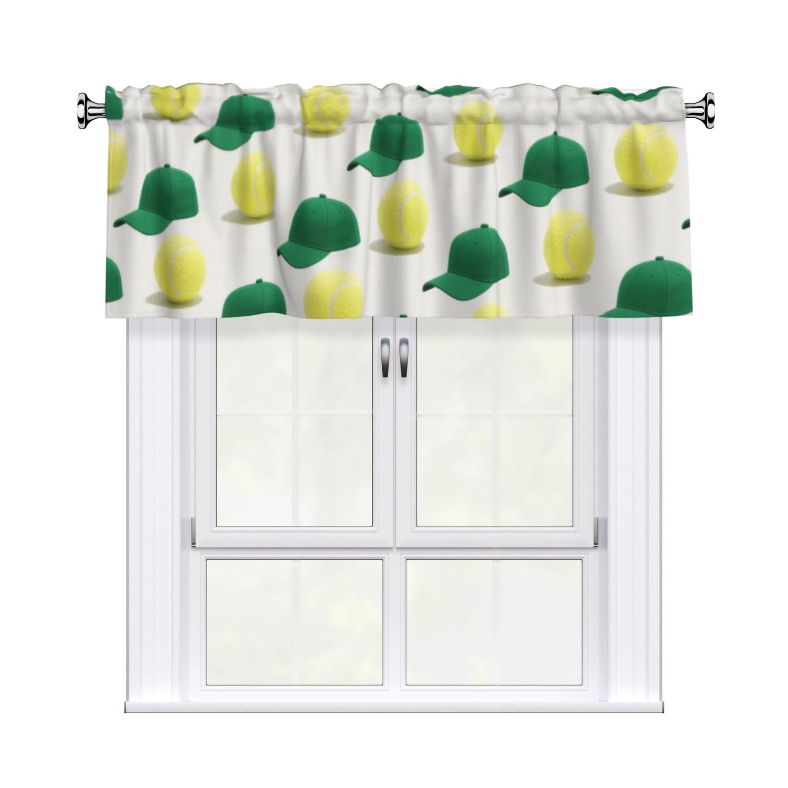 FekiLoot Tennis Curtain Valance for Windows, Kitchen Window Valances Rod Pocket Window Treatments Short Curtains Drapes for Bathroom Bedroom Cafe Decor 54x18inch 1 Panel
