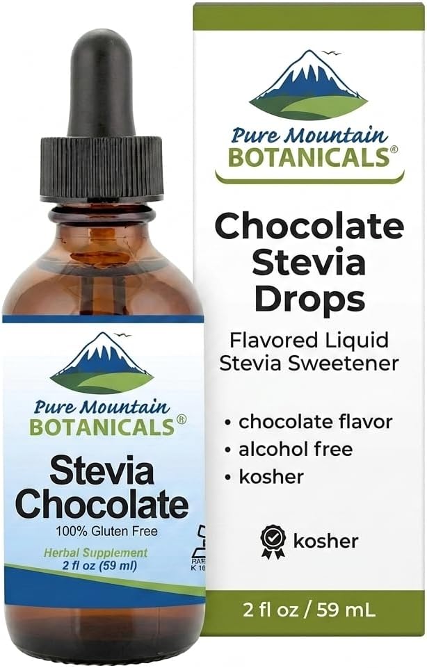 Chocolate Stevia Liquid Drops Flavored with Natural Sweet Dark Chocolate | Alcohol Free and Kosher | 2oz Glass Bottle