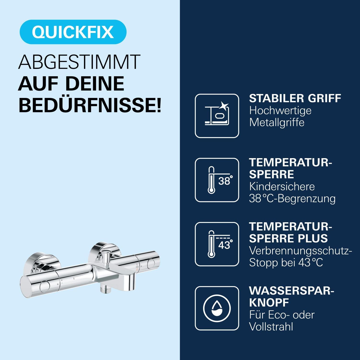 GROHE Precision Get, Badewannenarmatur, wassersparend (Thermostat für stets konstante Temperatur, Duscharmatur mit Verbrühschutz bei 38°C, Mischbatterie für die Badewanne, 3in1 Tool), chrom, 34774000