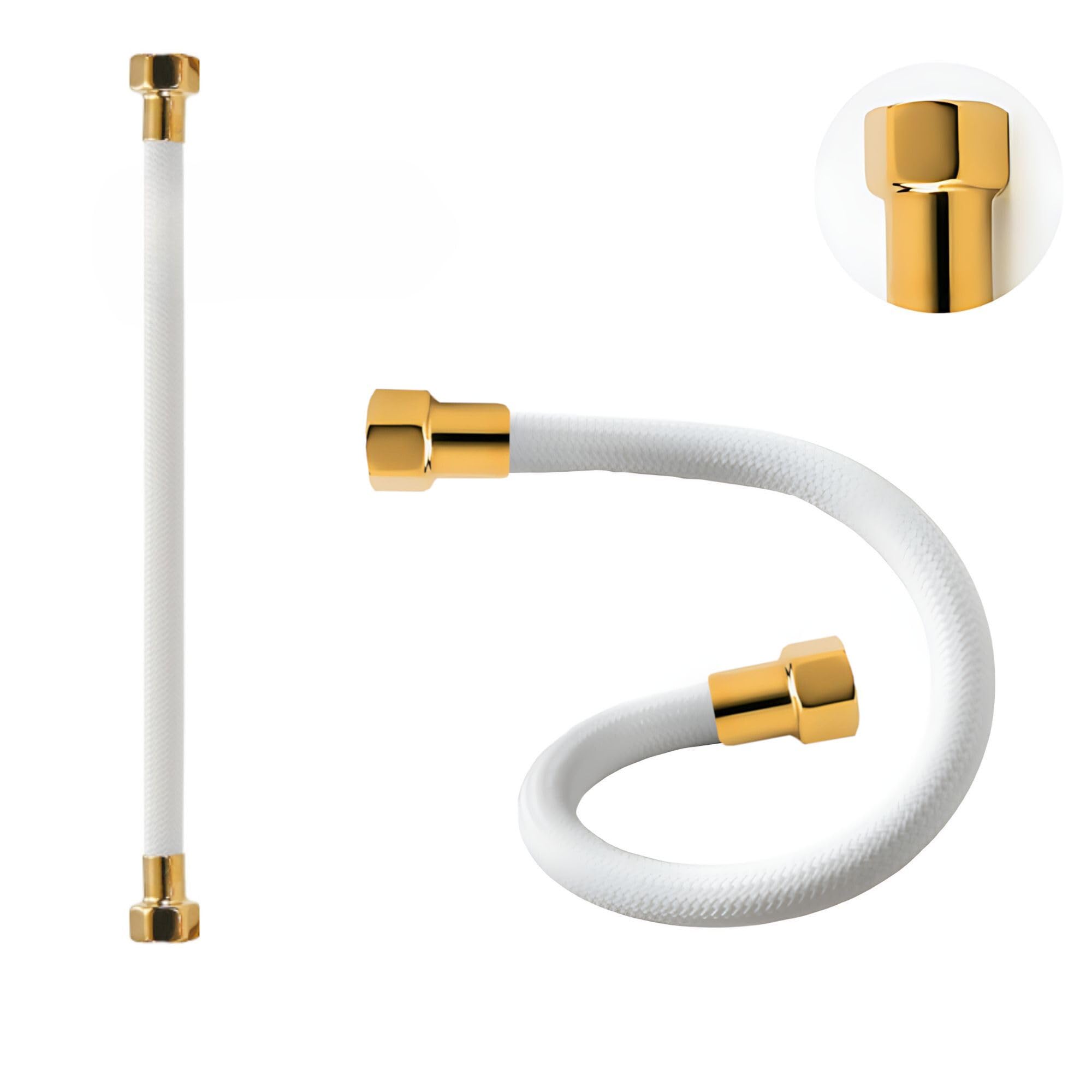 LAXARA DVGW Premium Coloured Flex Hose Black and White 3/8 Inch to 1/2 Inch Outer Diameter on Both Sides in Selectable Styles (3/8 Inch White | Gold, 40 cm)