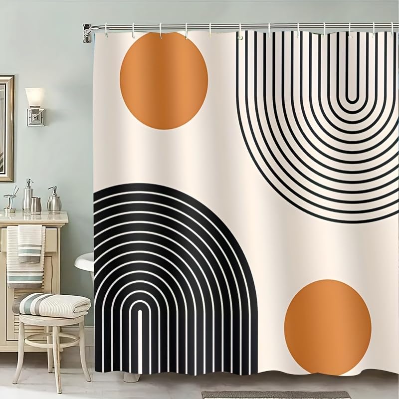 Rideau de douche géométrique rétro 137x183cm lavable