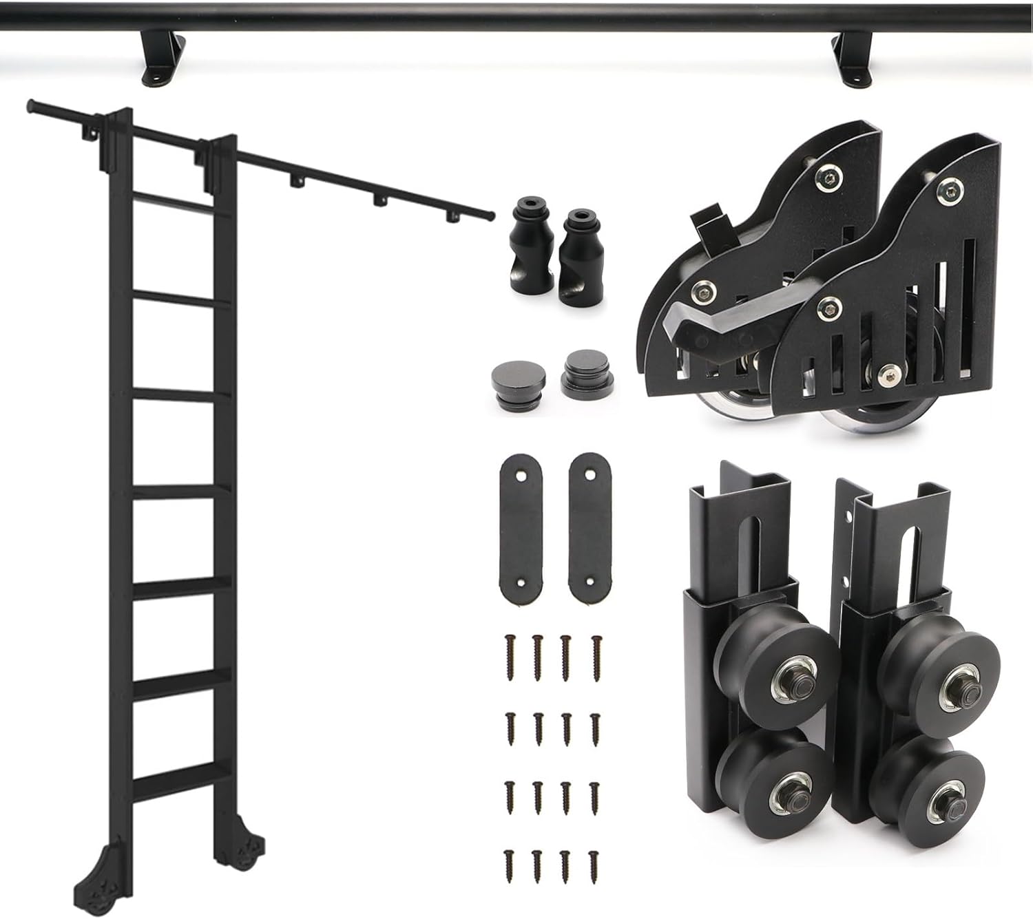 Sliding Library Ladder Hardware Kit, Rolling Rail Track with Brake for Smooth Movement, Durable Steel Construction for Home or Office Use