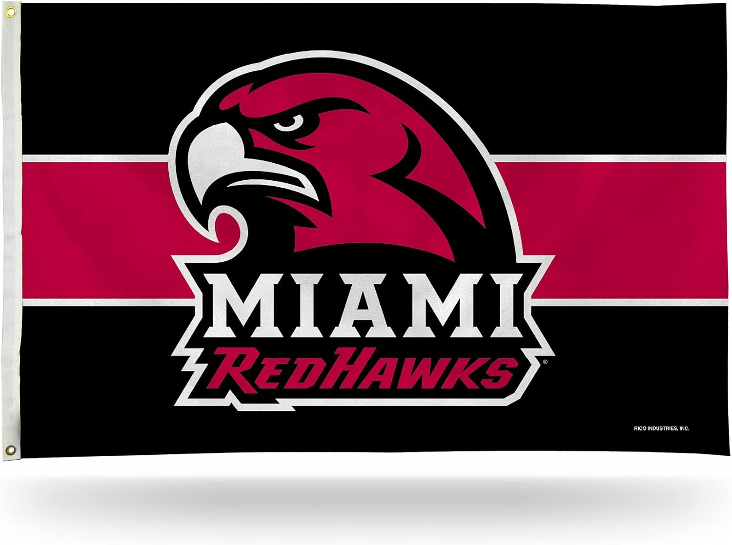 Rico Industries NCAA Miami of Ohio Redhawks Black with Red Stripe 3' x 5' Banner Flag Single Sided - Indoor or Outdoor - Home Décor