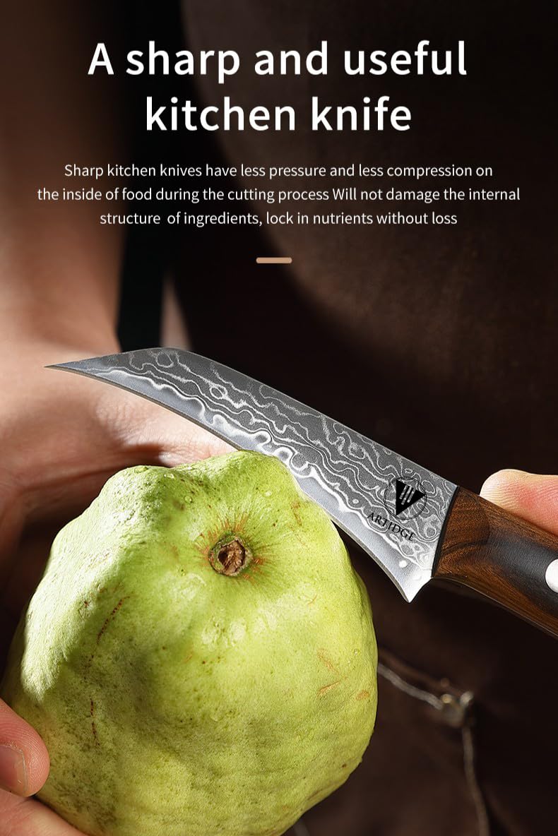 3.5" Paring Knife Damascus Steel Peel Chef Knife - 67-Layer Forged Fruit/Vegetable Knife with Natural Solid Wood Handle, 15° Double-Edged Blade, Ultra-Sharp & Corrosion Resistant — Amazon image 4