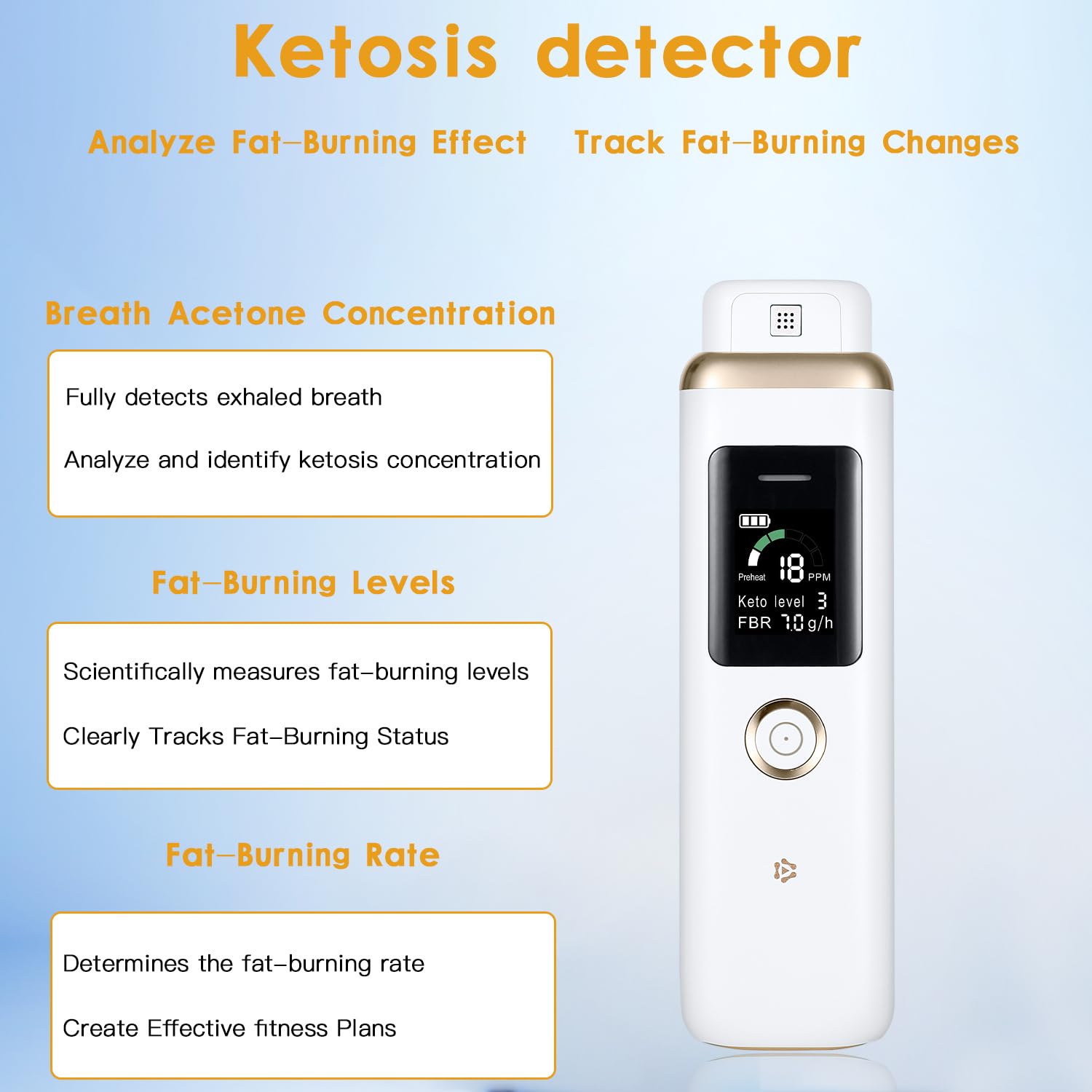 Monitor chetonici per monitoraggio chetosi, analizzatore di chetoni per il monitoraggio dei chetoni, tester per chetosi, portatile, professionale, monitora accuratamente la chetosi (Bianco)