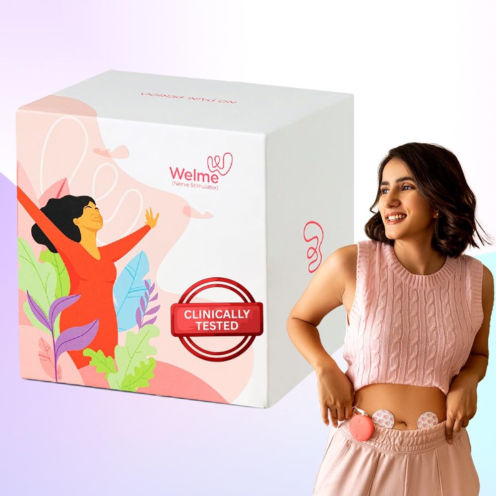 WELME Period Pain Relief Device Relief from Menstrual Cramp and Period Pain | Electric Rechargeable PATENTED TENS Technology 3+ years usage Easy to Wear Clinically Tested Drug Free No Side Effects
