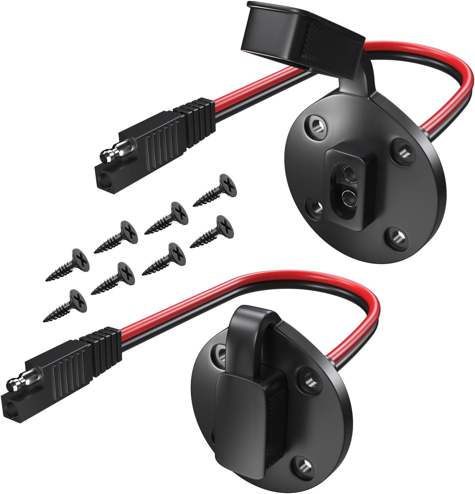 Goupchn SAE Power Socket Sidewall Port 2 Pack Weatherproof SAE Quick Connect Solar Panel Flush Mount Connector 2 Pin 12AWG with 8 Screws for Solar Generator Battery Charger