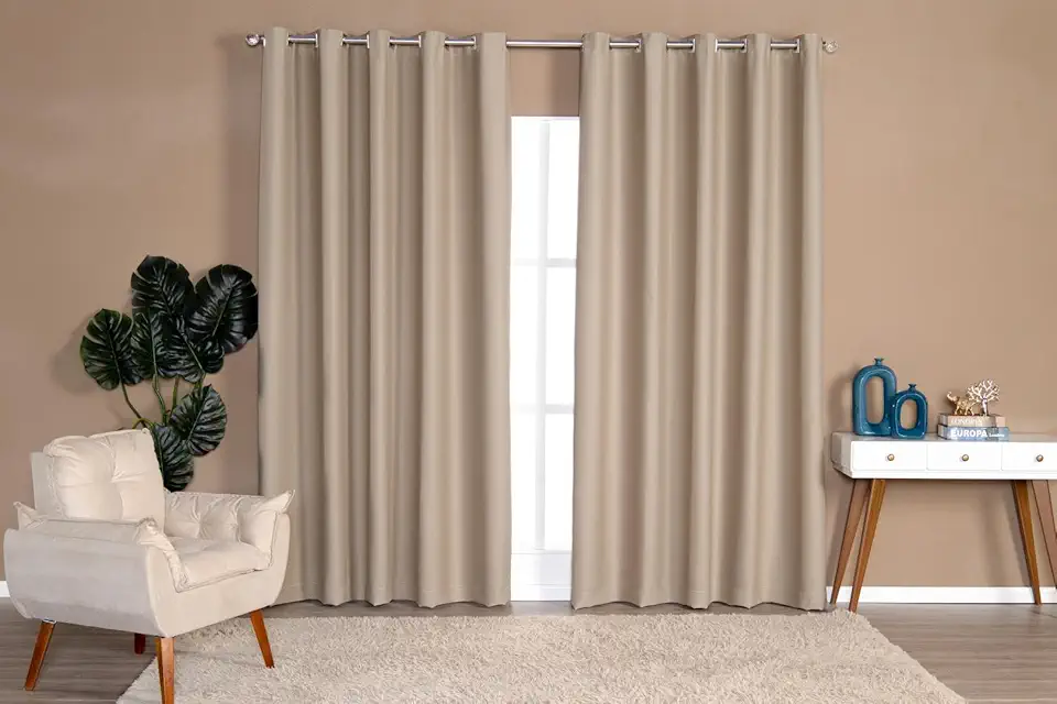 Cortina Blackout Tecido 2,50m x 2,20m Para Varão Simples Cor:Avelã