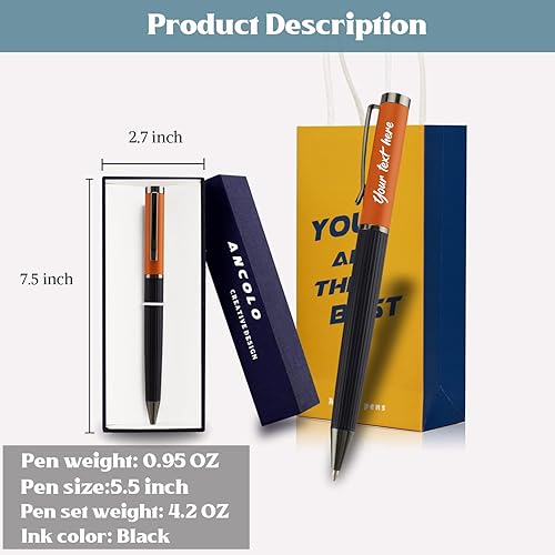 Miniatura 5 de Ancolo Bolígrafos de lujo personalizados con caja de regalo, 2 recambios de tinta negra, graba con tu mensaje, nombres, número de teléfono, regalo