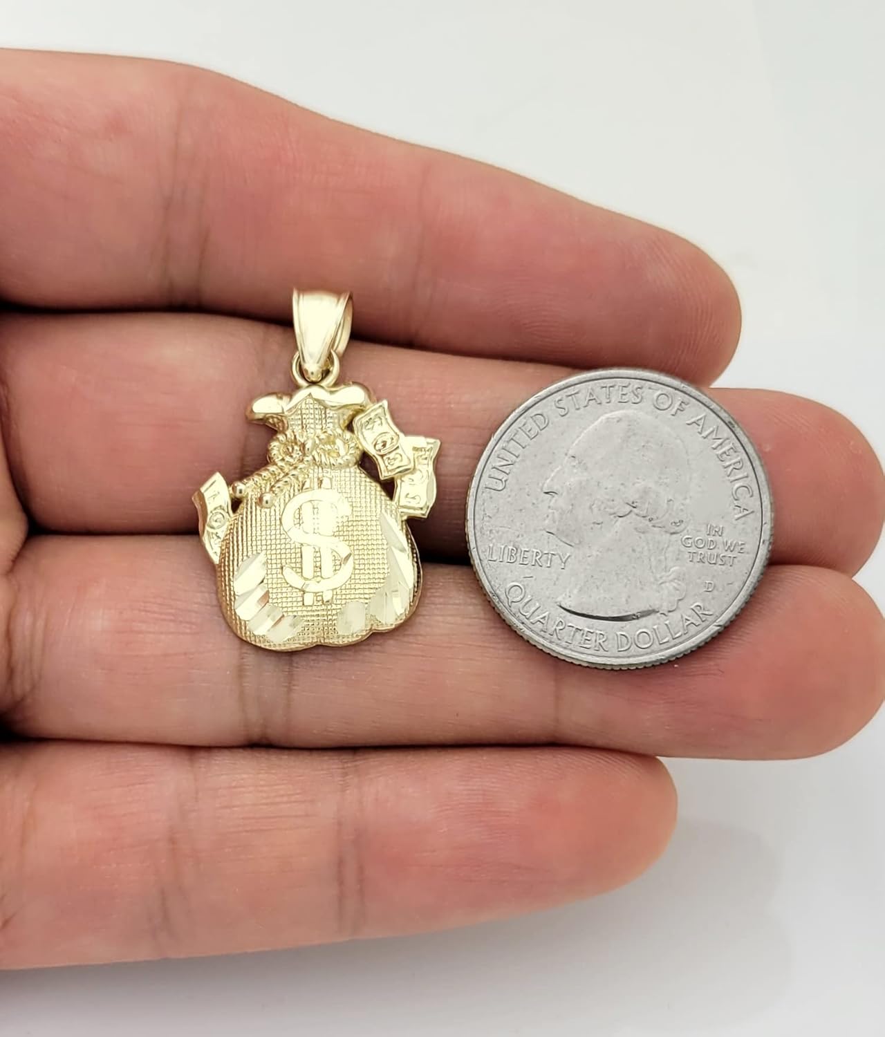 10K Yellow Gold Money Bag Pendant Treasure Dollar Sign Pendant