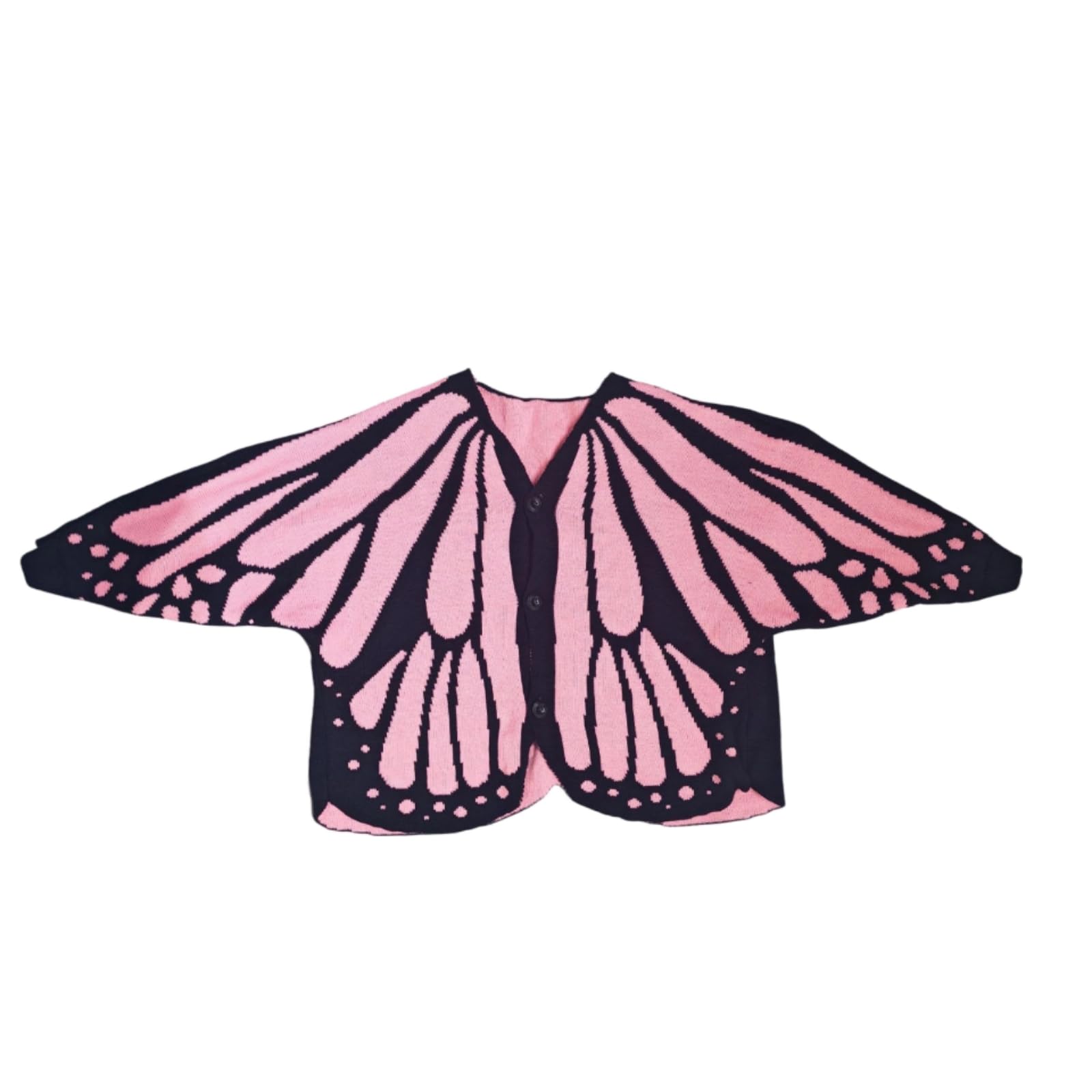 Merishopp Wing-Shaped Panels Butterfly Cardigan Jacquard Knit Cape Cardigan Scalloped Edges Shoulder Wrap Decorative, Black Pink, 140-65cm-picture-10